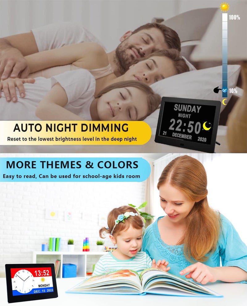 VÃ©faÃ®Ã® [New Version] 7 Inch Day Clock - 19 Alarms,20 Custom Reminder, Remote Control, Level 10 Auto Dimmable Display Calendar Clock, Non-Abbreviated Day Date Alarm Clock for Impaired Vision Dementia Seniors - Image 4